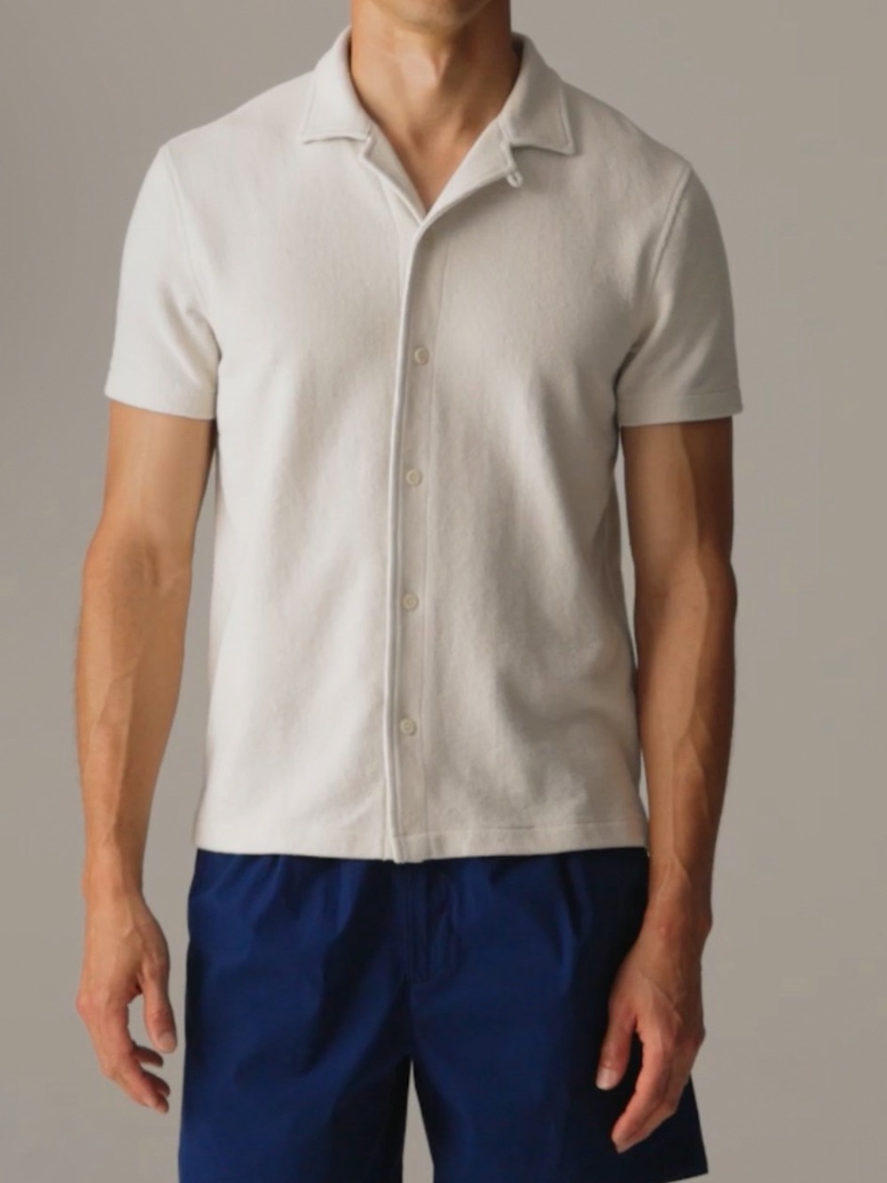 J.CREW Textured Camp Collar Knit Shirt Men’s M Natural Cream